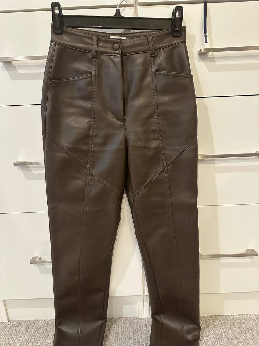 Wilfred Dark Brown Faux Leather Skinny Jeans